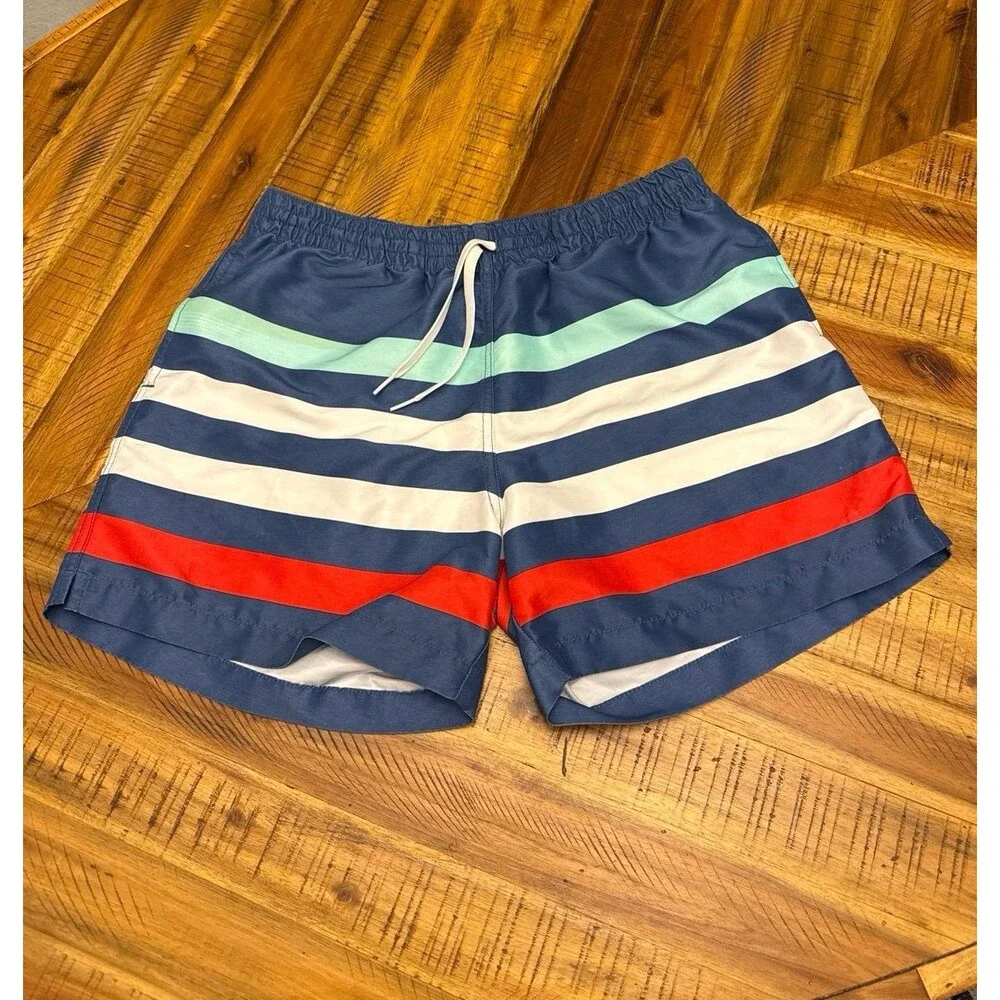 Chubbies Me Likey The Stripey Swim Trunks Mens Large Red Blue Teal Striped